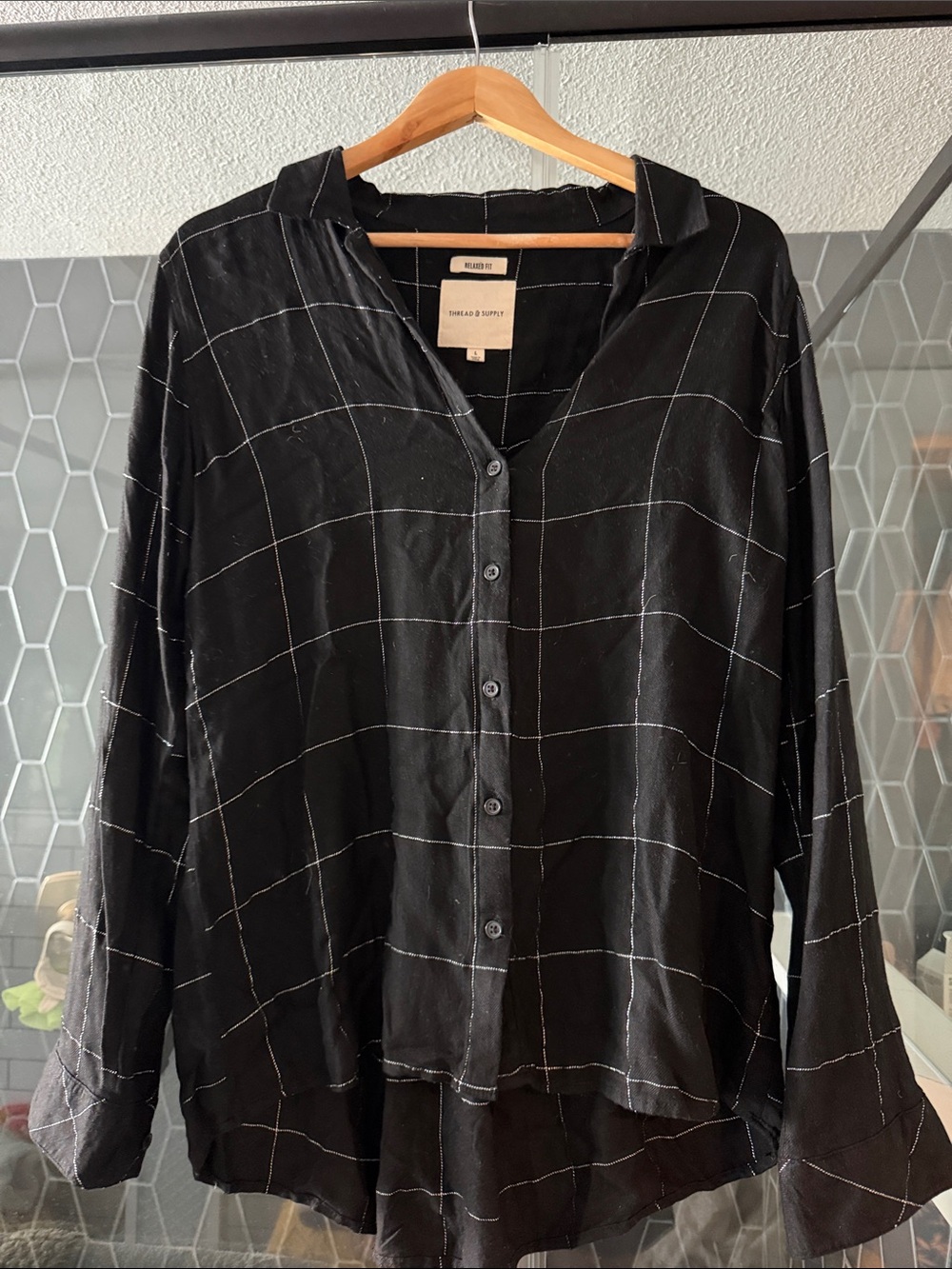 Thread & Supply Black Shirt with silver Grid Stitching
